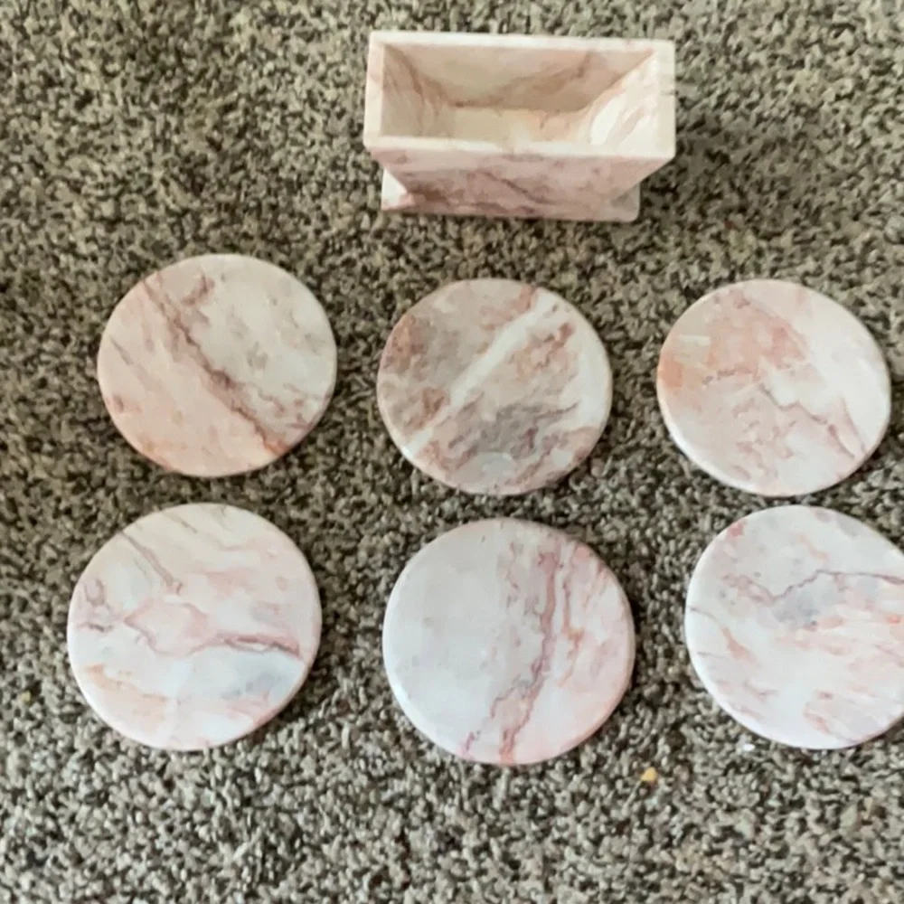 Vintage Pink Coaster Set with Holder (7 Pieces)